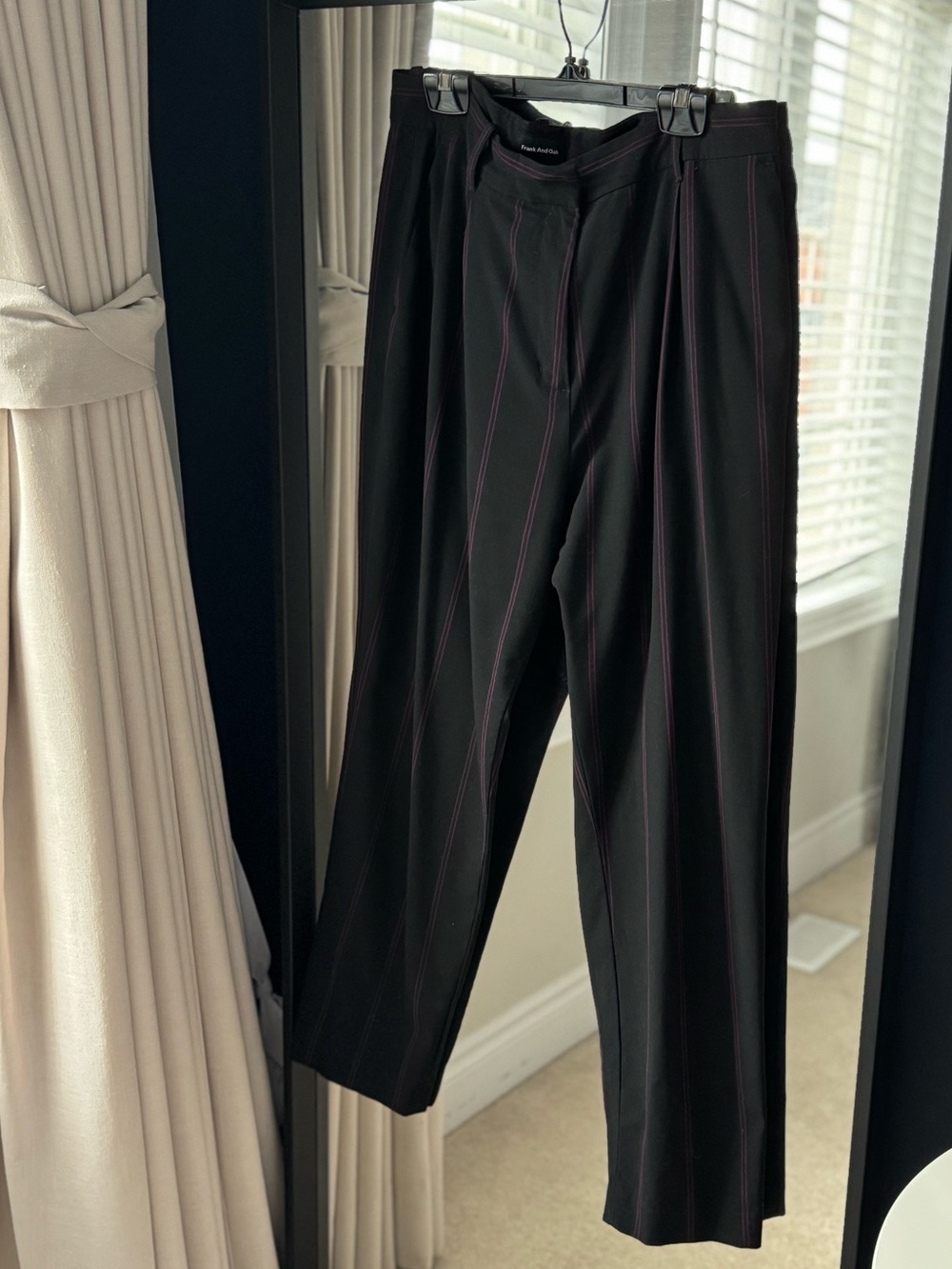 Frank & Oak Black Pants with Purple Pinstripes